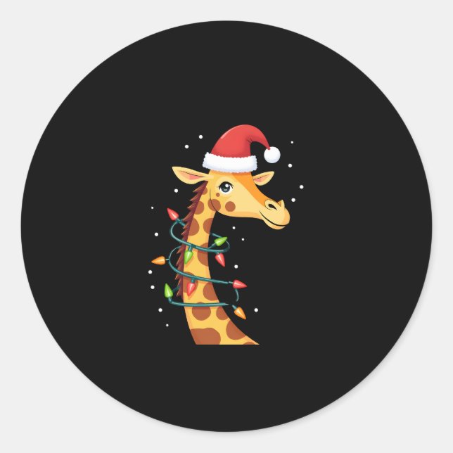 Christmas Giraffe Santa Hat Lights Giraffe Men Wom Runder Aufkleber (Vorderseite)