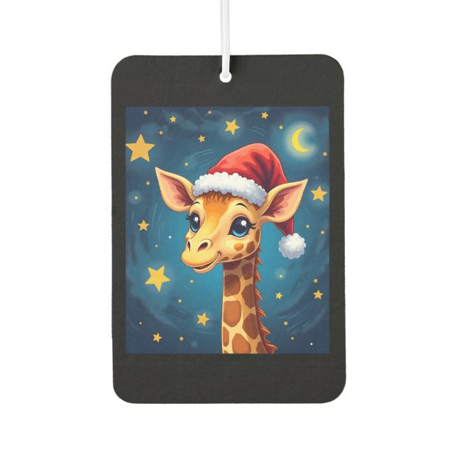 Christmas Giraffe Santa Hat Starry Night Holiday L Autolufterfrischer (Vorderseite)