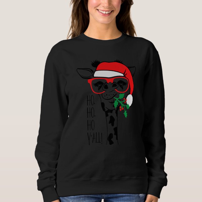 Christmas Giraffe With Glasses Santa Hat Xmas Sweatshirt (Vorderseite)