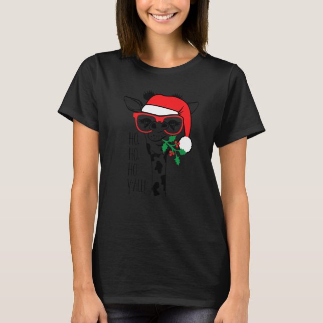 Christmas Giraffe With Glasses Santa Hat Xmas T-Shirt (Vorderseite)