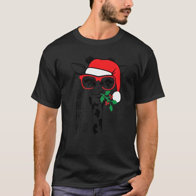 Christmas Giraffe With Glasses Santa Hat Xmas T-Shirt (Vorderseite)