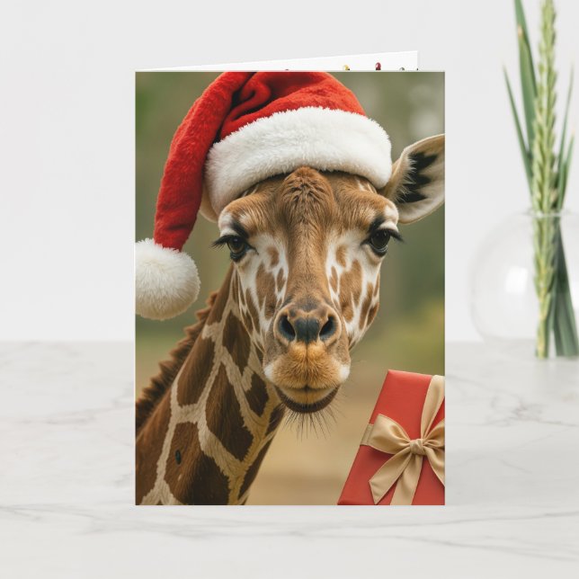 Christmas Giraffe With Holiday Gift Karte (Vorderseite)