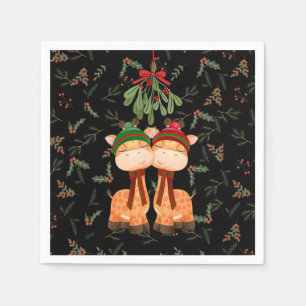 CHRISTMAS GIRAFFES KISSING UNTER MISTLETOE PAPIER SERVIETTE