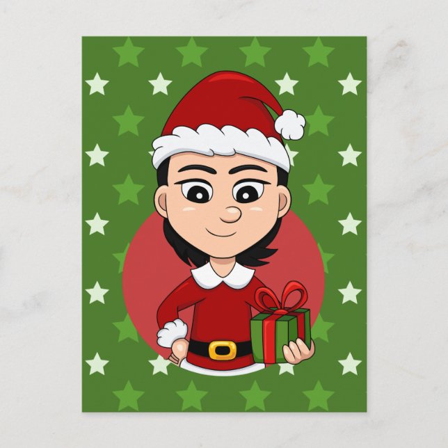 Christmas girl cartoon holiday postcard feiertagspostkarte (Vorderseite)