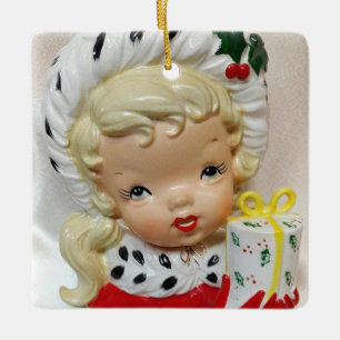 Christmas Girl Child Head Vase Präsent Holly Niedl Keramikornament
