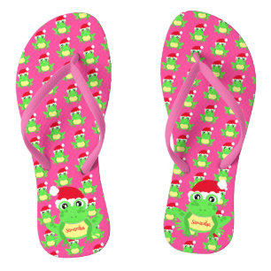 Christmas Girl Pink Frosch Weihnachtsmannmütze Mus Flip Flops
