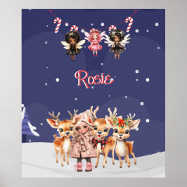 Christmas Girl Reindeer Candy Cane Fairies Poster