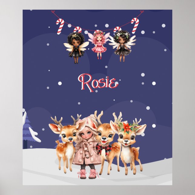 Christmas Girl Reindeer Candy Cane Fairies Poster (Vorne)
