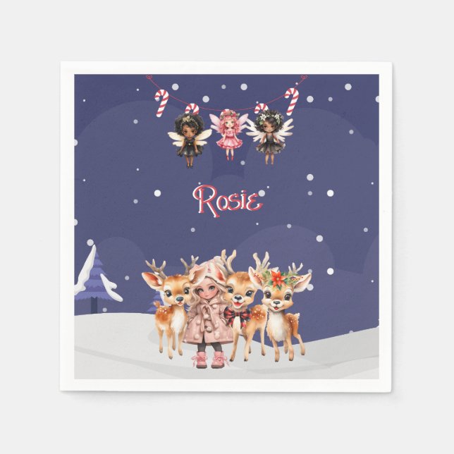 Christmas Girl Reindeer Candy Cane Fairies Serviette (Vorderseite)