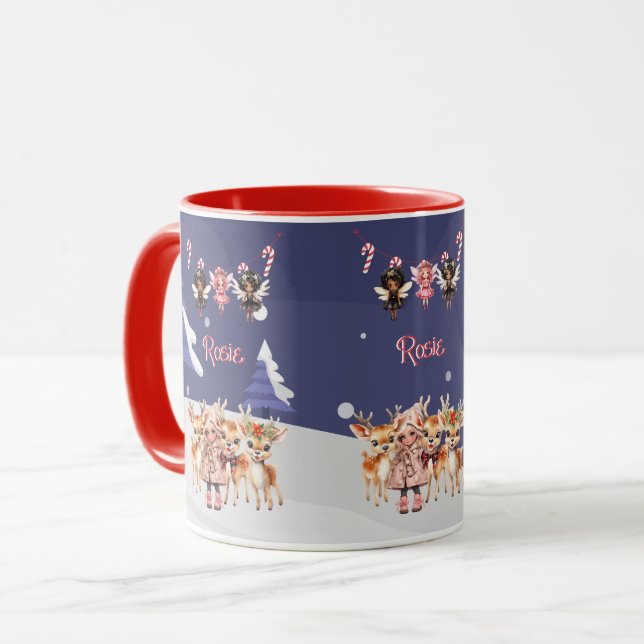 Christmas Girl Reindeer Candy Cane Fairies Tasse (Vorderseite Links)