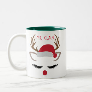 CHRISTMAS GIRL REINDEER-GESICHT PERSONALISIEREN ZWEIFARBIGE TASSE