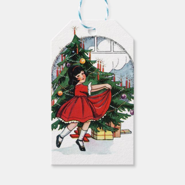 Christmas Girl Vintage Geschenkanhänger (Vorderseite)