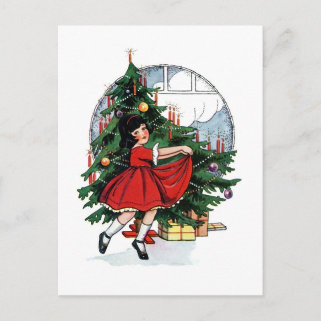 Christmas Girl Vintage Illustration Postkarte (Vorderseite)