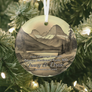 Christmas Glacier Nationalpark Sepia EngagePaar Ornament Aus Glas