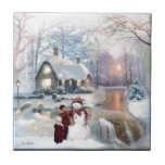 Christmas Glisten Winter Snowman Scene Fliese<br><div class="desc">Christmas design created by Tyra O'Bryant</div>