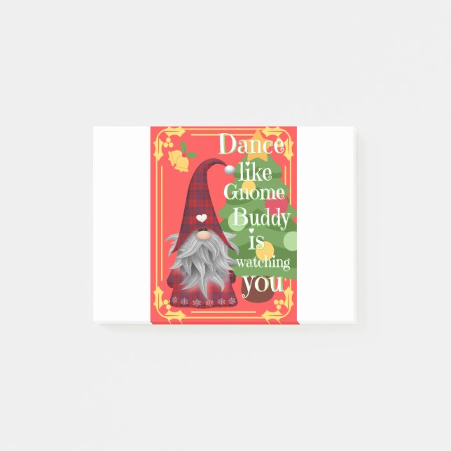 Christmas Gnome Buddy Dancing Funny Novelty Design Post-it Klebezettel (Vorderseite)