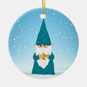 Christmas Gnome Holding a Magic Lamp Keramik Ornament