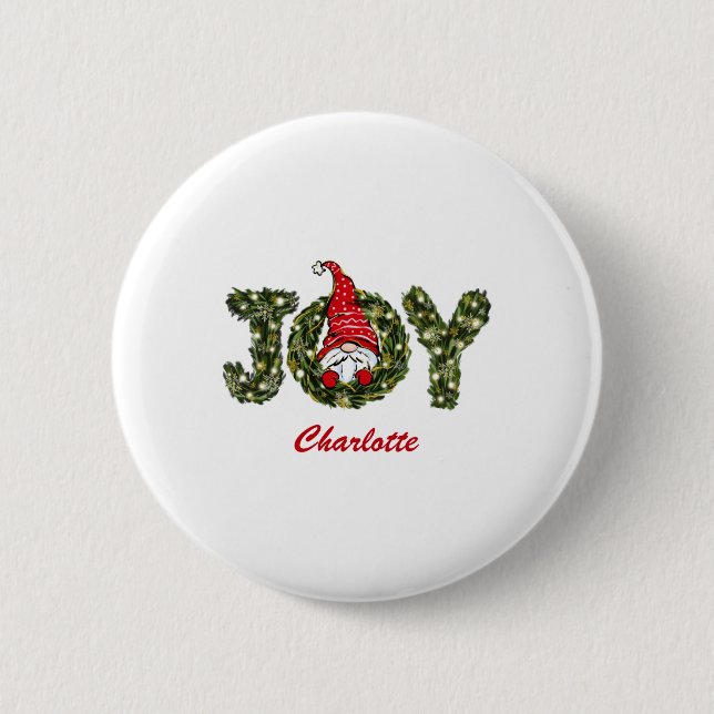 Christmas Gnome Joy Red Green White  Button (Vorderseite)