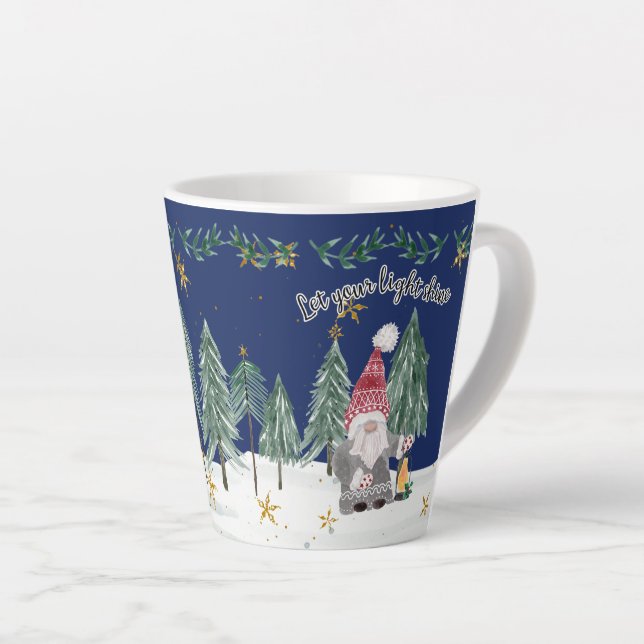 Christmas Gnome Navy Blue Light Shine Stars Bäume Milchtasse (Rechte Ecke)