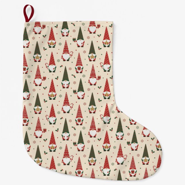 Christmas Gnome Party Pattern Großer Weihnachtsstrumpf (Vorderseite)