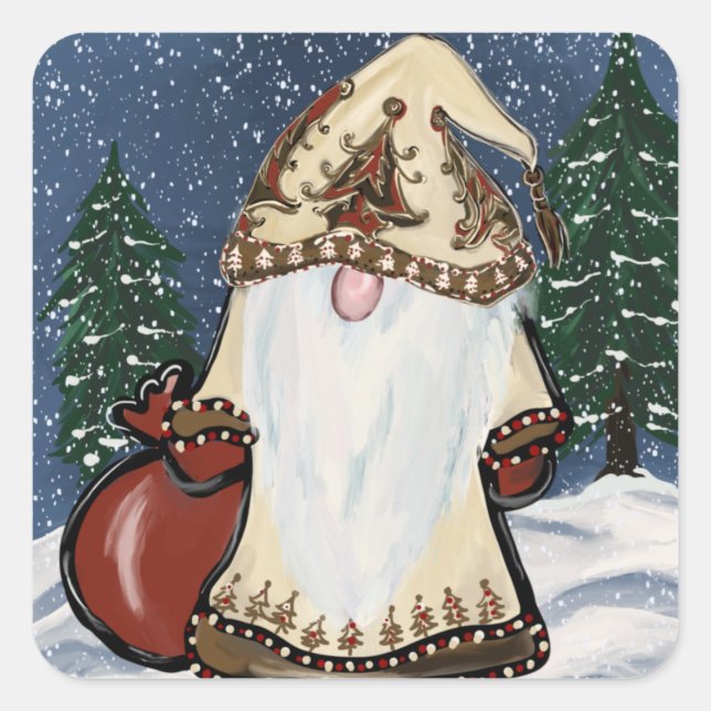 CHRISTMAS GNOME QUADRATISCHER AUFKLEBER (Vorderseite)