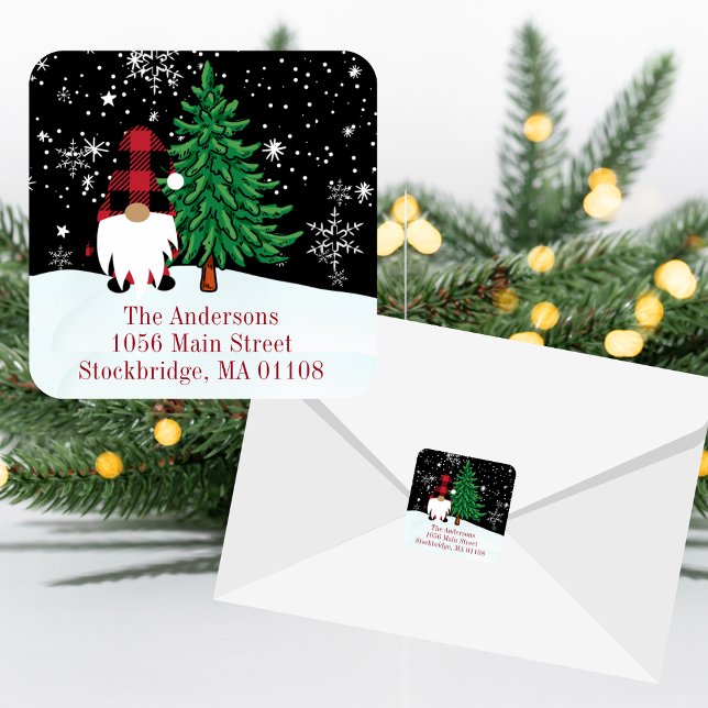 Christmas Gnome Return Address Label Quadratischer Aufkleber (Von Creator hochgeladen)