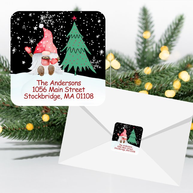 Christmas Gnome Return Address Label Quadratischer Aufkleber (Von Creator hochgeladen)