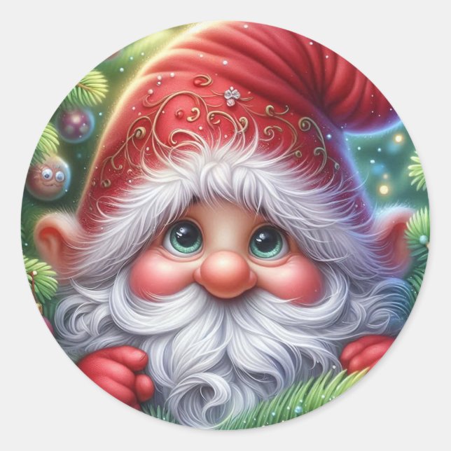 Christmas Gnome Runder Aufkleber (Vorderseite)