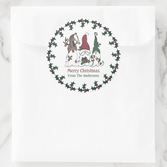 Christmas Gnome Santa Elf Reindeer Festive Xmas Runder Aufkleber (Tasche)