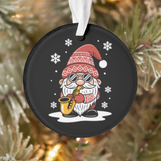 Christmas Gnome Saxophone Sunglasses Snowflake Ornament
