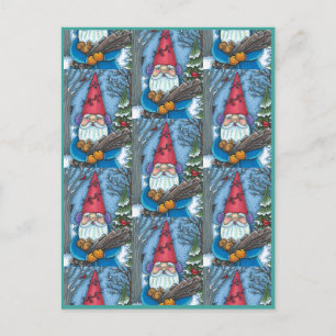 CHRISTMAS GNOME, SQUIRREL, WOODPECKER & KARDINAL FEIERTAGSPOSTKARTE