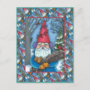 CHRISTMAS GNOME, SQUIRREL, WOODPECKER & KARDINAL FEIERTAGSPOSTKARTE