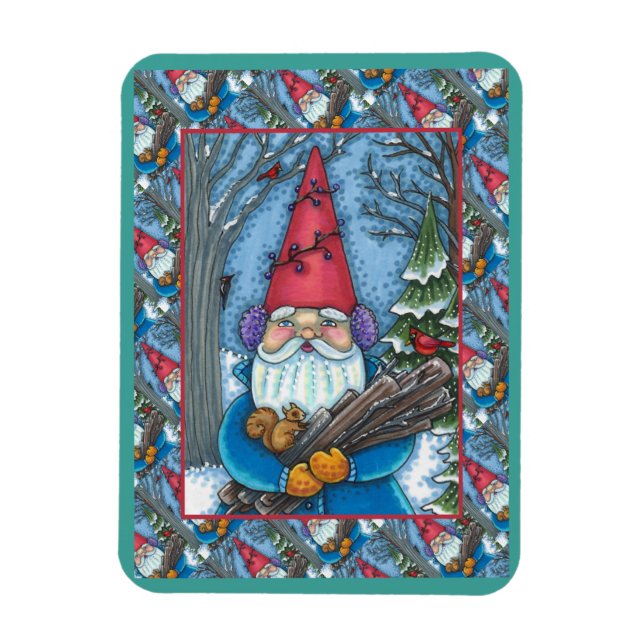 CHRISTMAS GNOME, SQUIRREL, WOODPECKER & KARDINAL MAGNET (Vertikal)