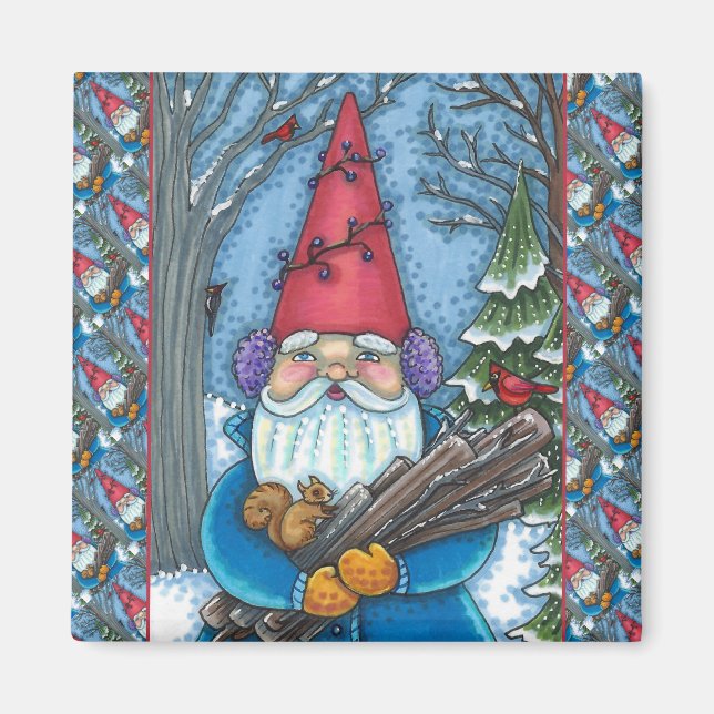 CHRISTMAS GNOME, SQUIRREL, WOODPECKER & KARDINAL MAGNET (Vorne)