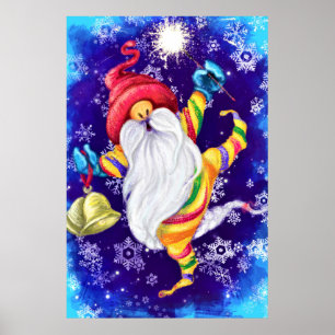 Christmas Gnome with Bells Poster - Painting