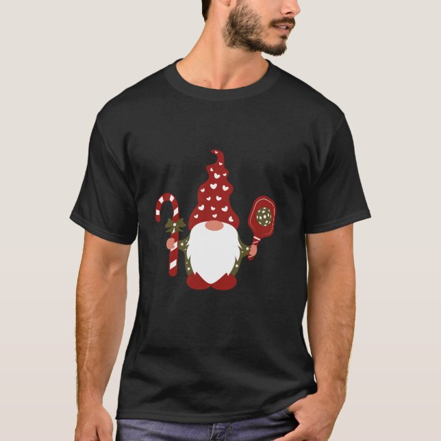 Christmas Gnome With Candy Cane Pickleball  T-Shirt (Vorderseite)