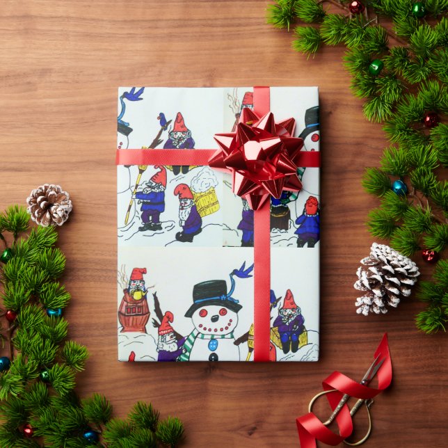CHRISTMAS GNOMES IM SCHNEE GESCHENKPAPIER (Feiertagsgeschenk)