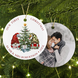 Christmas Gnomes Watercolor Newlywed Foto Keramik Ornament