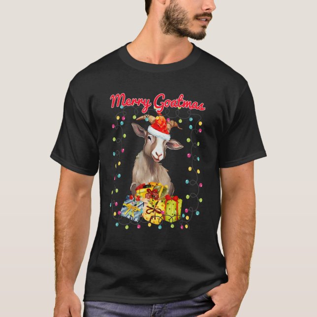Christmas Goat Wreathed in Holiday Lights(C) T-Shirt (Vorderseite)