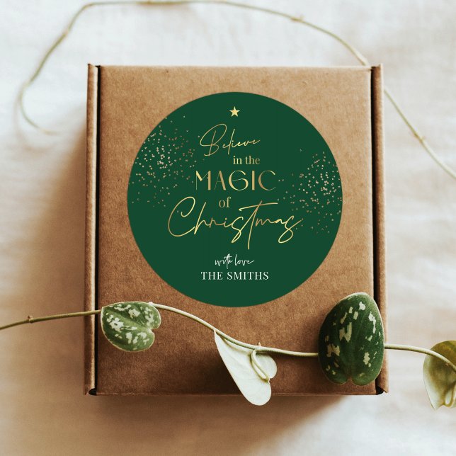 Christmas Gold Calligraphy Green Personalisiert Runder Aufkleber (Von Creator hochgeladen)