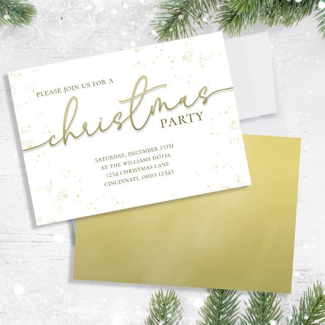 Christmas Gold Calligraphy Script Einfaches Party Einladung (Christmas party gold gradient calligraphy script invitation.)