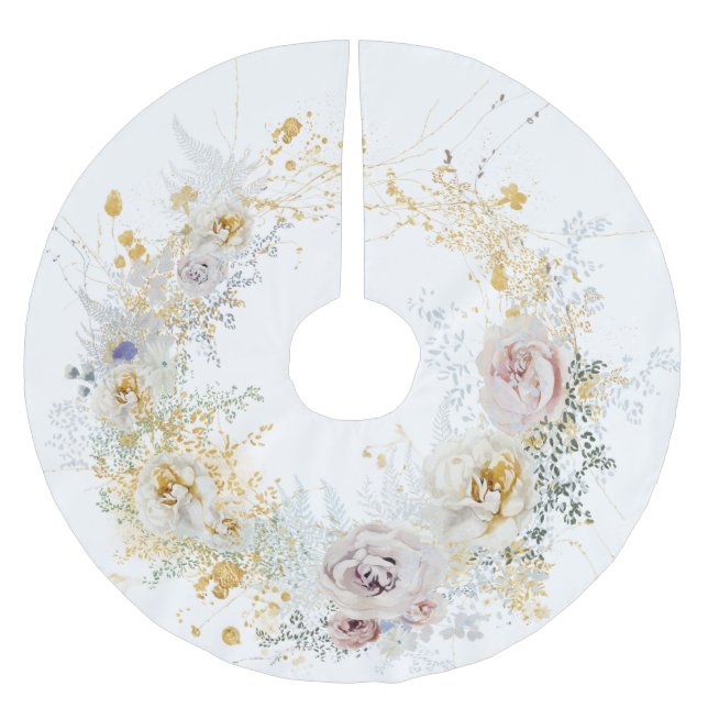 Christmas Gold Floral Wreath Polyester Weihnachtsbaumdecke (Vorderseite)