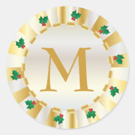 Christmas Gold Holly Monogram Umschlag Aufkleber