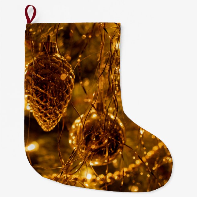 Christmas Gold Pine Cone Großer Weihnachtsstrumpf (Vorderseite)