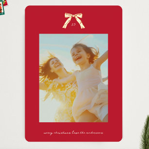 Christmas Gold Red Vintag Bows Custom Foto Folien Feiertagskarte