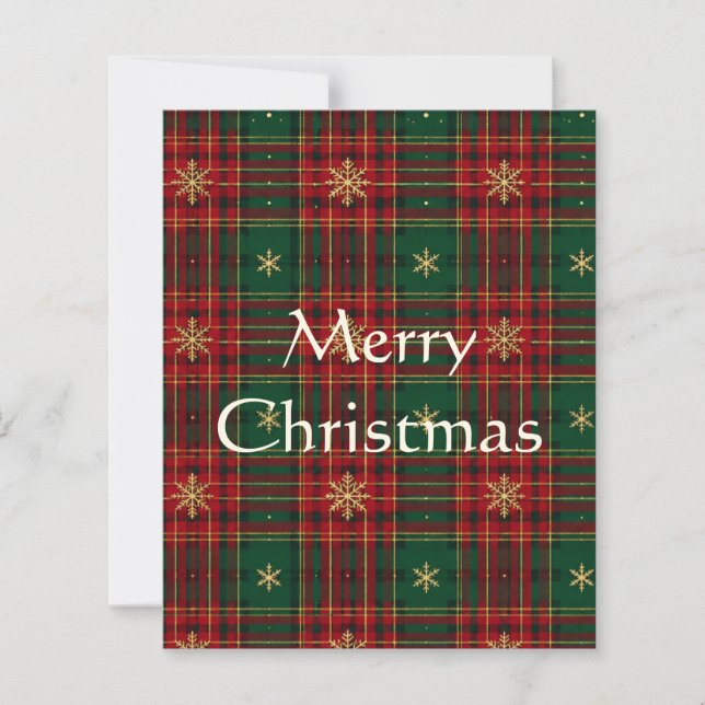Christmas Gold Snowflake Tartan Plaid Holiday Card (Vorderseite)