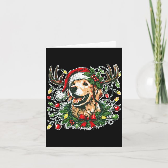 Christmas Golden Retriever Antlers Santa Hat Long  Karte (Vorderseite)