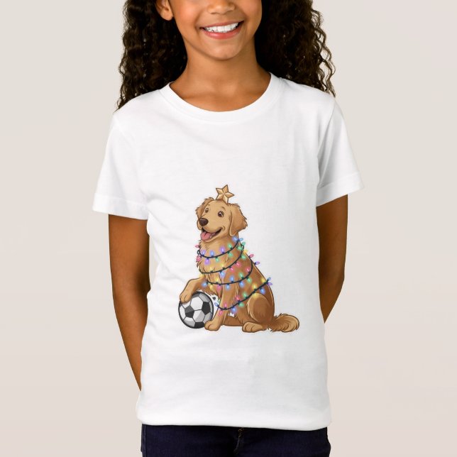 Christmas Golden Retriever Dog with Soccer Ball T-Shirt (Vorderseite)