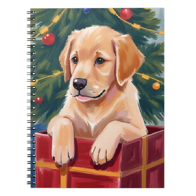 Christmas Golden Retriever Puppy Present Notizblock (Vorderseite)