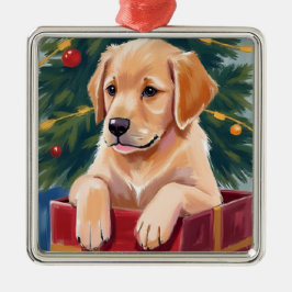 Christmas Golden Retriever Puppy Present Ornament Aus Metall
